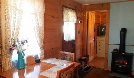 Electric wood stove, entry to the bedroom